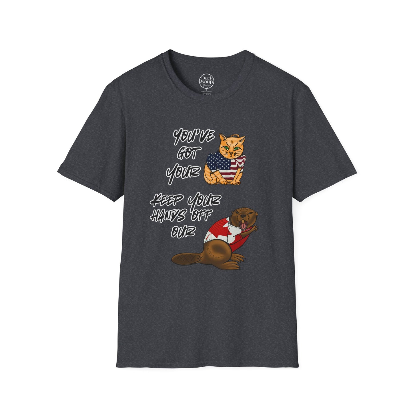 STRONG & FREE, Beaver & Pussy Cat Softstyle T-Shirt, Cheeky Animal Tee, Funny Graphic Tee, Gift for Proud Canadians, Casual Wear for Fun Occasions