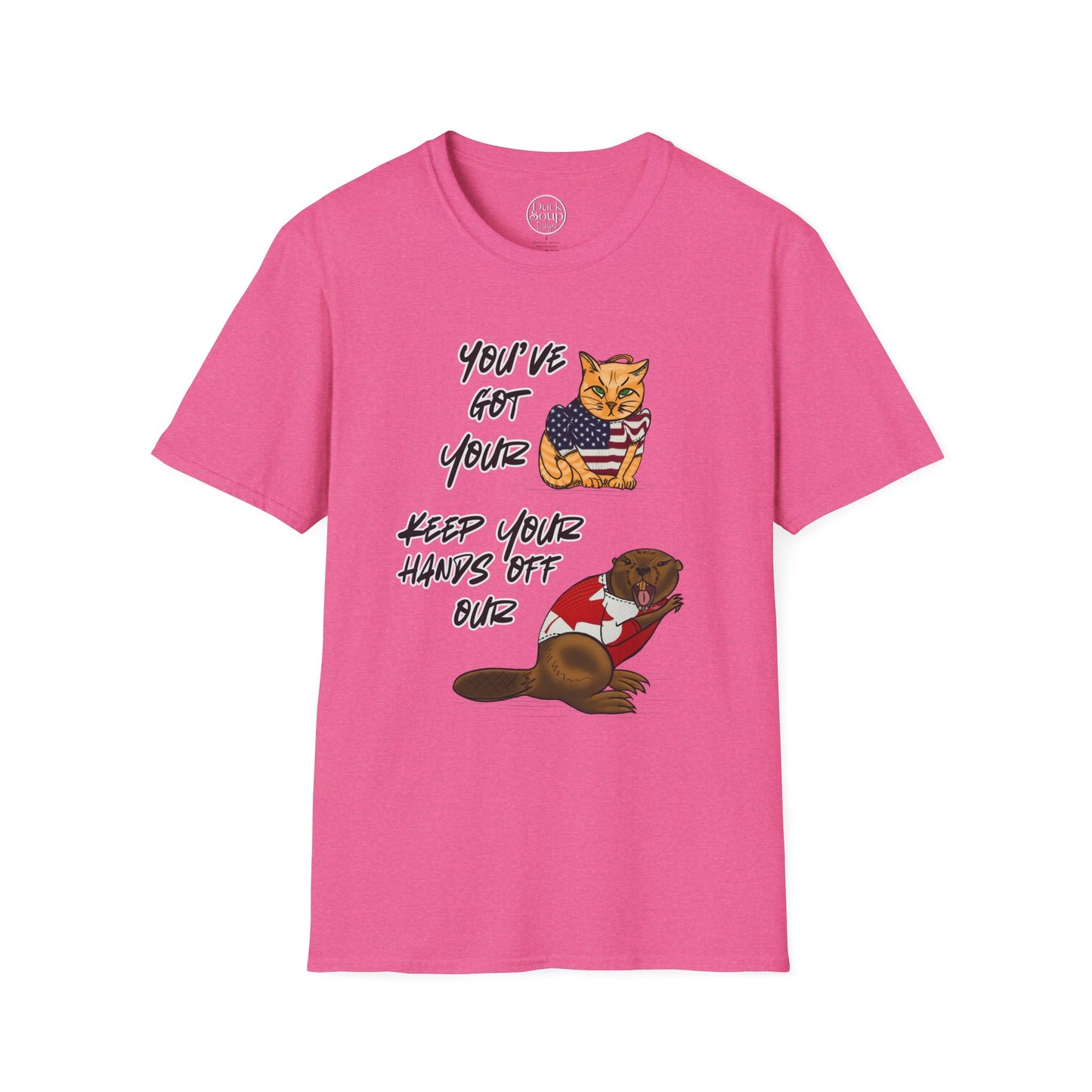 STRONG & FREE, Beaver & Pussy Cat Softstyle T-Shirt, Cheeky Animal Tee, Funny Graphic Tee, Gift for Proud Canadians, Casual Wear for Fun Occasions