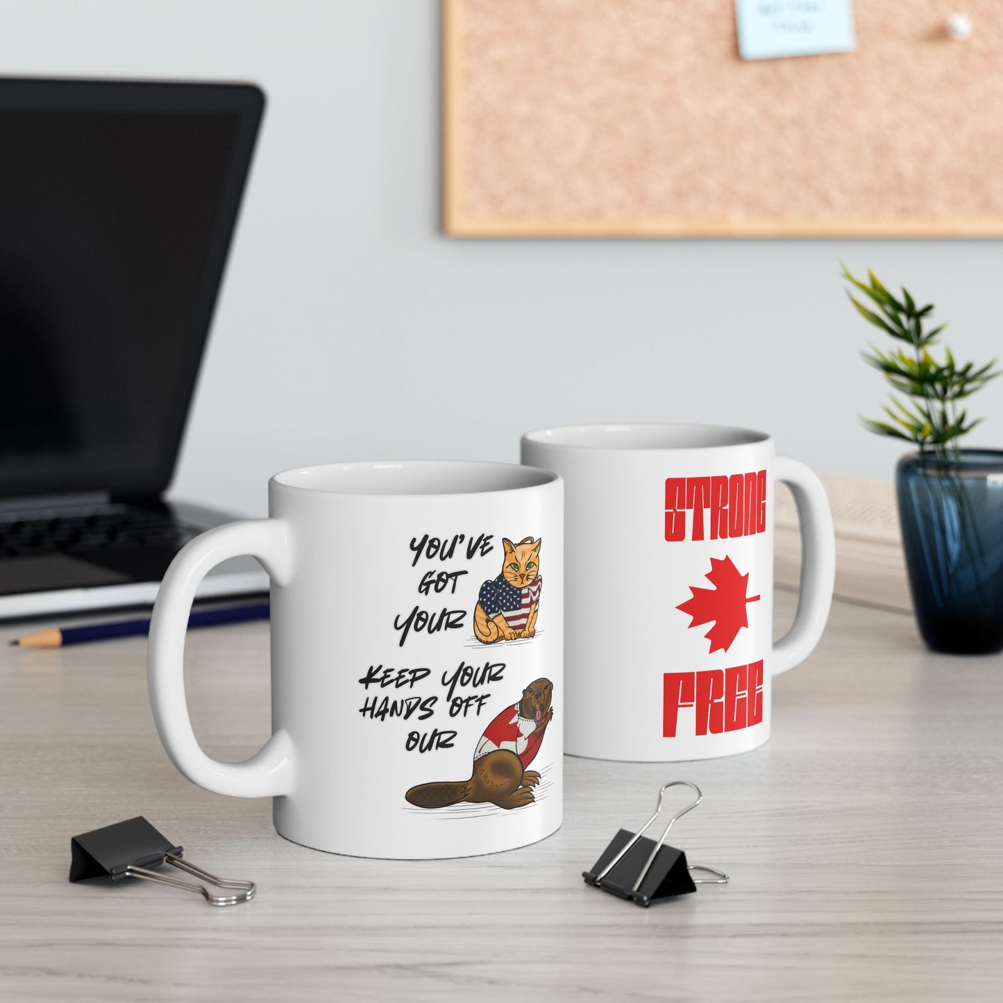 STRONG & FREE, Cheeky Canadian ElbowsUp-Themed Ceramic Mug - Perfect Gift for proud Canadians, Birthday, Father's Day, Coffee Lovers, Home Decor