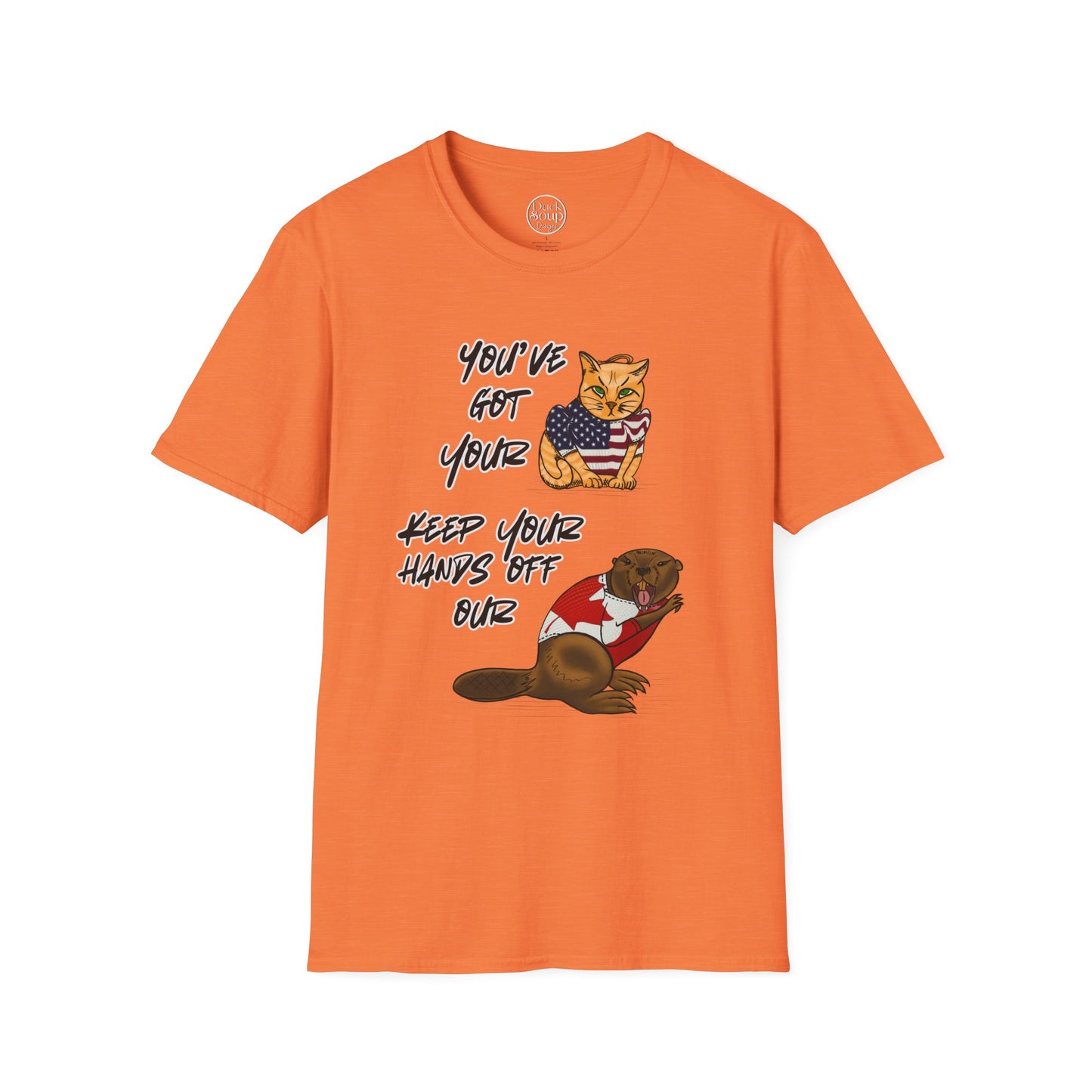 STRONG & FREE, Beaver & Pussy Cat Softstyle T-Shirt, Cheeky Animal Tee, Funny Graphic Tee, Gift for Proud Canadians, Casual Wear for Fun Occasions