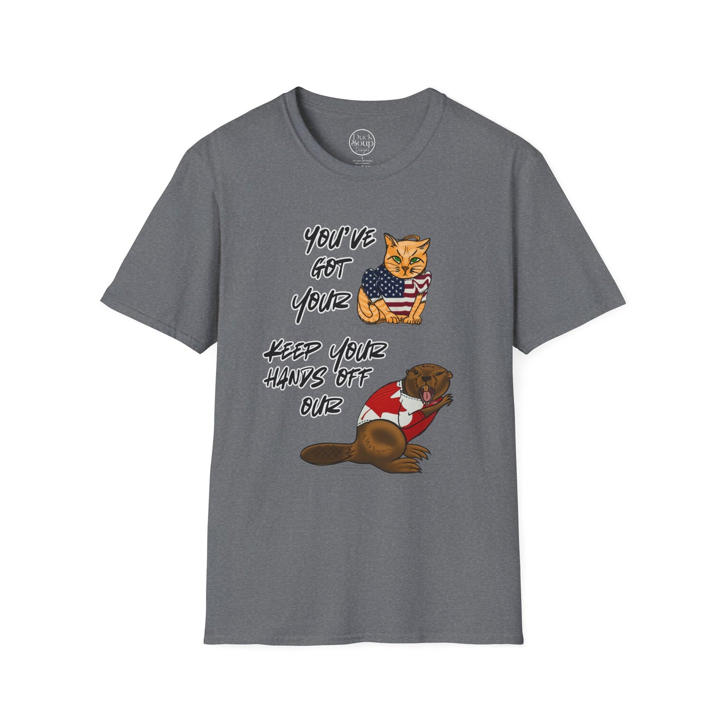 STRONG & FREE, Beaver & Pussy Cat Softstyle T-Shirt, Cheeky Animal Tee, Funny Graphic Tee, Gift for Proud Canadians, Casual Wear for Fun Occasions