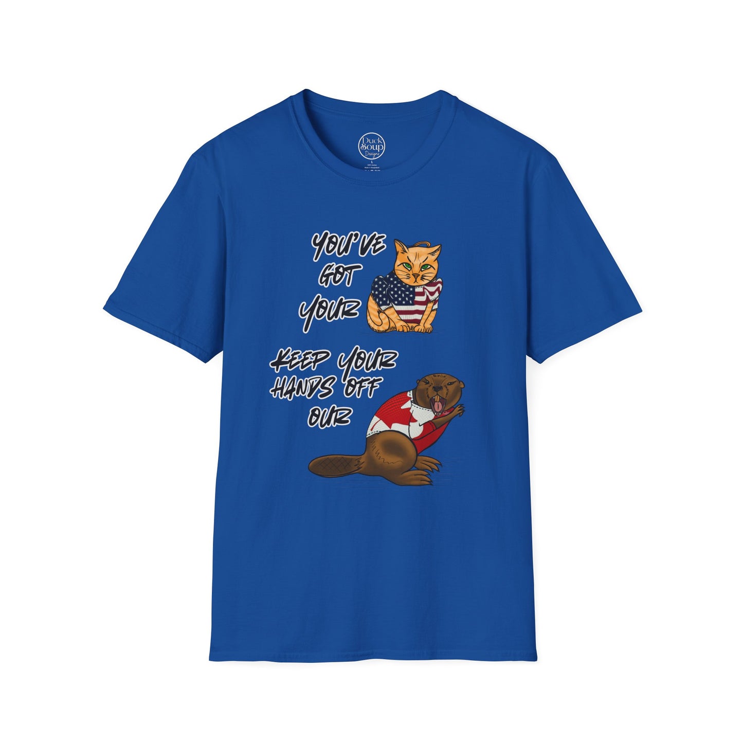 STRONG & FREE, Beaver & Pussy Cat Softstyle T-Shirt, Cheeky Animal Tee, Funny Graphic Tee, Gift for Proud Canadians, Casual Wear for Fun Occasions