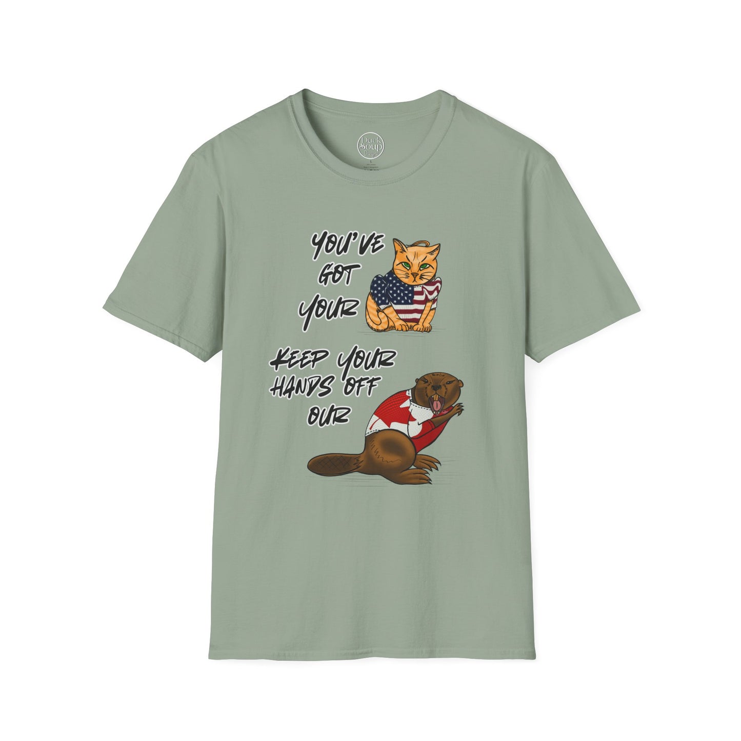 STRONG & FREE, Beaver & Pussy Cat Softstyle T-Shirt, Cheeky Animal Tee, Funny Graphic Tee, Gift for Proud Canadians, Casual Wear for Fun Occasions