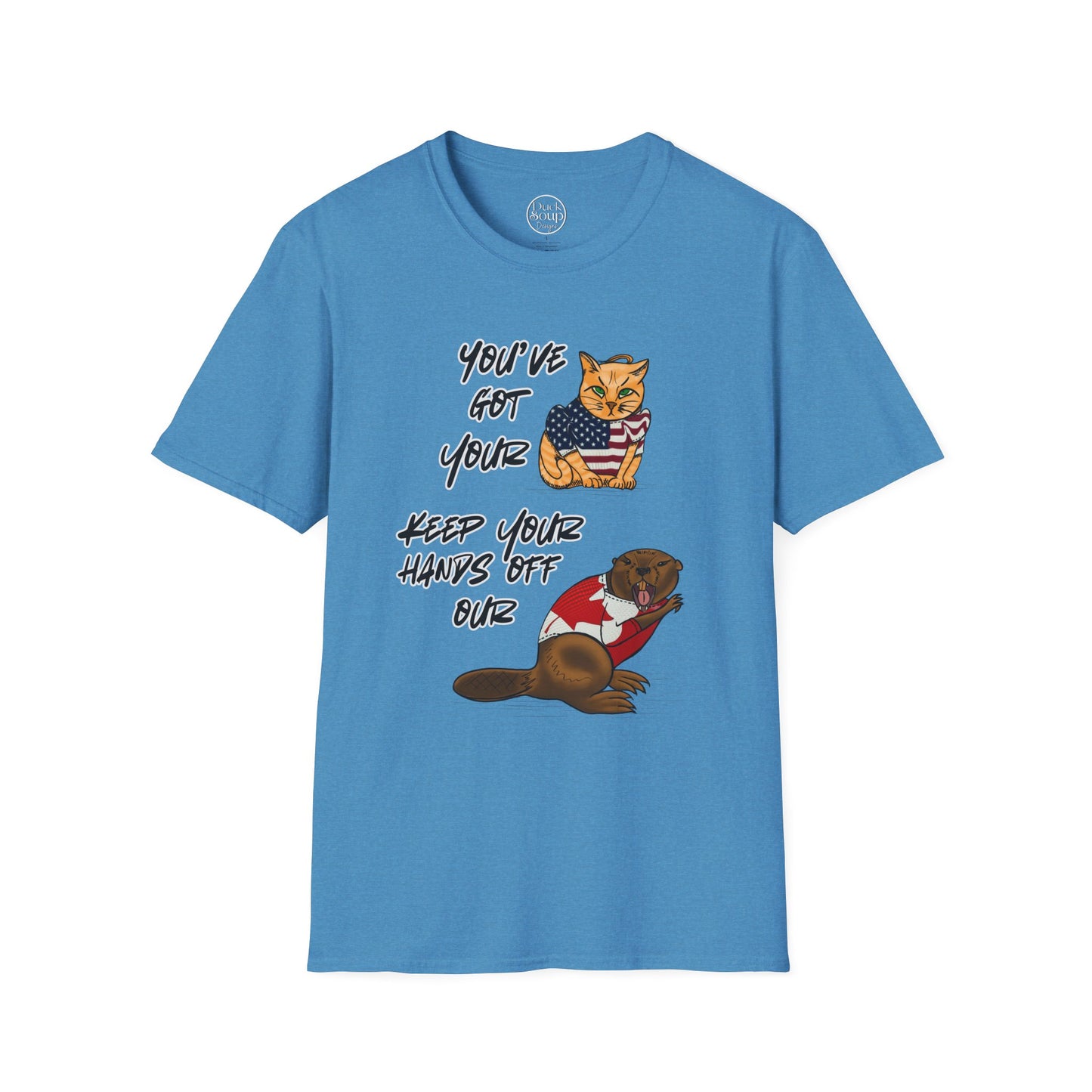 STRONG & FREE, Beaver & Pussy Cat Softstyle T-Shirt, Cheeky Animal Tee, Funny Graphic Tee, Gift for Proud Canadians, Casual Wear for Fun Occasions