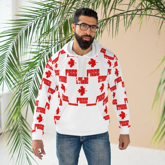 STRONG & FREE, Canada-Inspired Unisex Hoodie | Cozy AOP Sweatshirt for Every Day, Festival, Gifts, and Outdoor Adventures