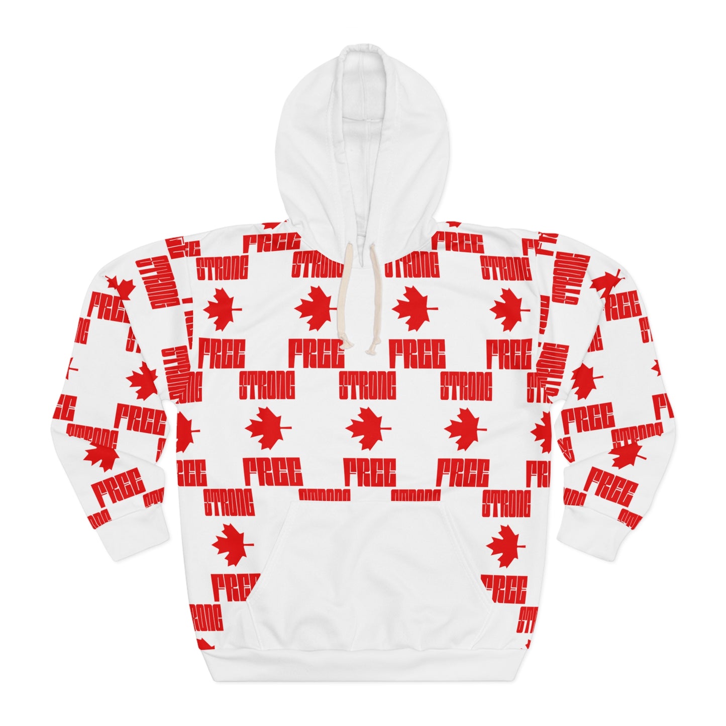 STRONG & FREE, Canada-Inspired Unisex Hoodie | Cozy AOP Sweatshirt for Every Day, Festival, Gifts, and Outdoor Adventures