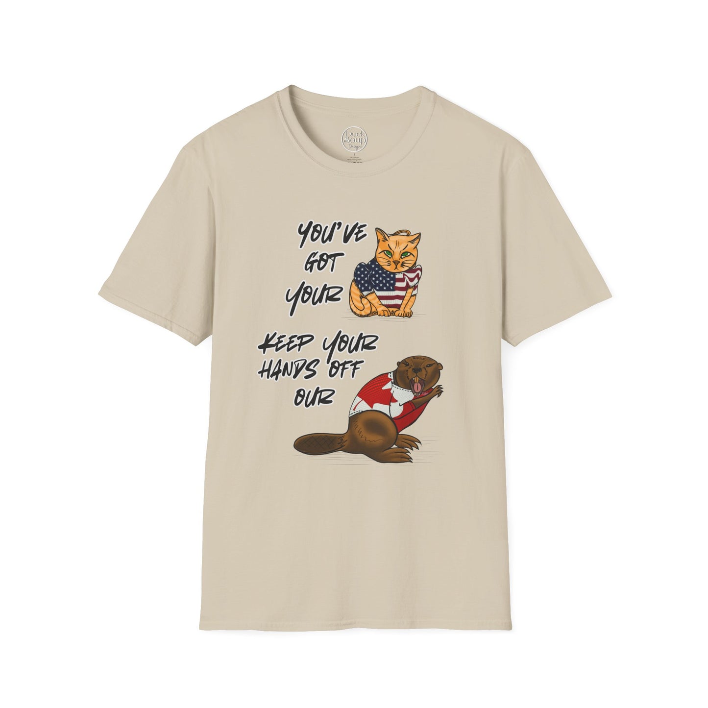 STRONG & FREE, Beaver & Pussy Cat Softstyle T-Shirt, Cheeky Animal Tee, Funny Graphic Tee, Gift for Proud Canadians, Casual Wear for Fun Occasions