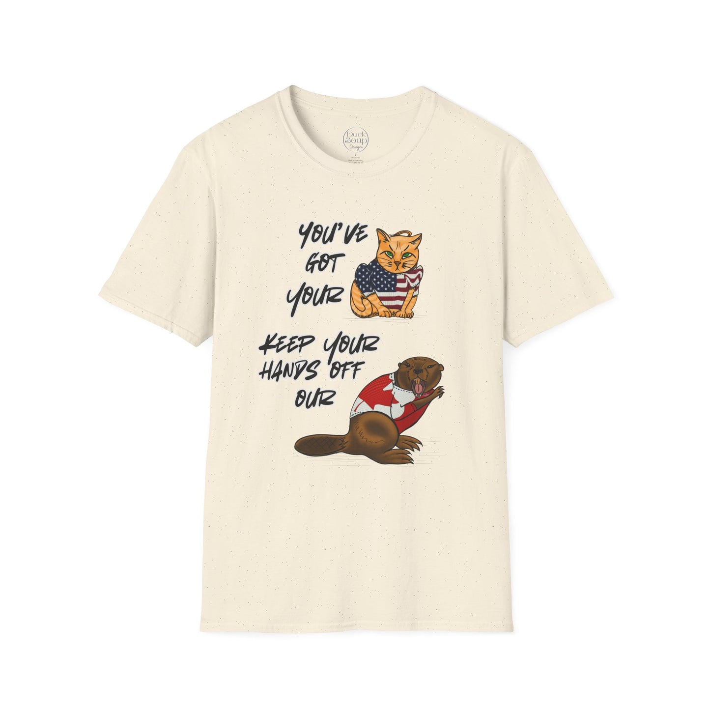 STRONG & FREE, Beaver & Pussy Cat Softstyle T-Shirt, Cheeky Animal Tee, Funny Graphic Tee, Gift for Proud Canadians, Casual Wear for Fun Occasions