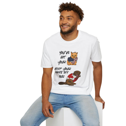 STRONG & FREE, Beaver & Pussy Cat Softstyle T-Shirt, Cheeky Animal Tee, Funny Graphic Tee, Gift for Proud Canadians, Casual Wear for Fun Occasions