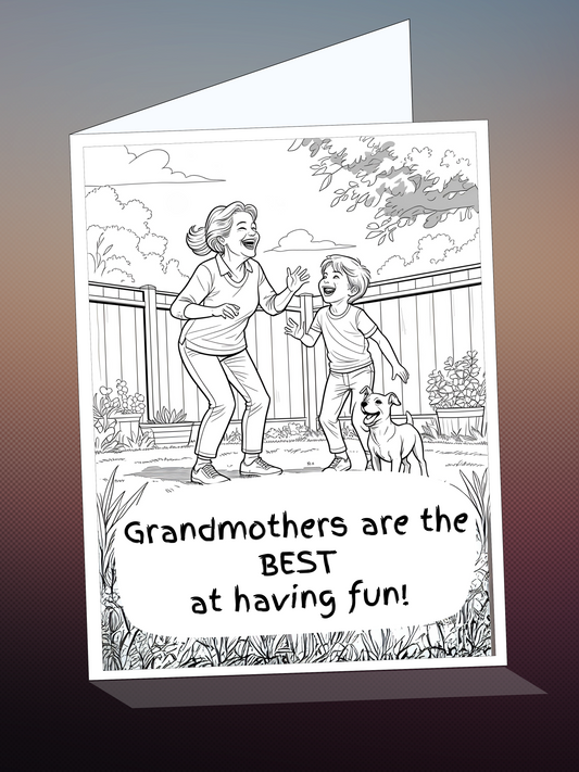 Printable BIRTHDAY colouring card w/envelope, KIDS, GRANDMOTHER
