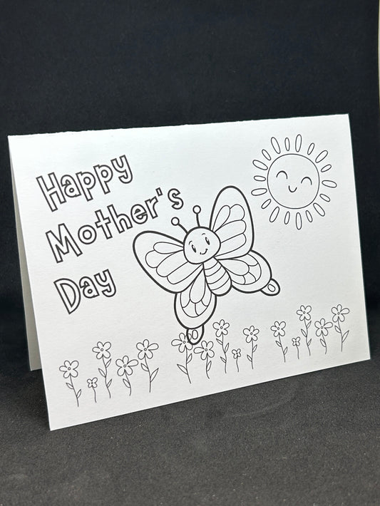 Printable MOTHER'S DAY colouring card w/envelope, KIDS, BUTTERFLY