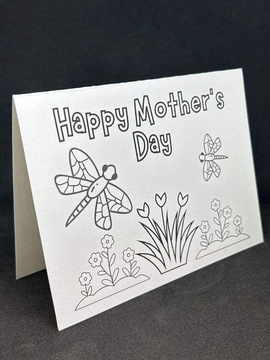 Printable MOTHER'S DAY colouring card w/envelope, KIDS, DRAGONFLY