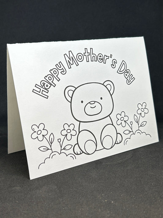 Printable MOTHER'S DAY colouring card w/envelope, KIDS, TEDDY BEAR