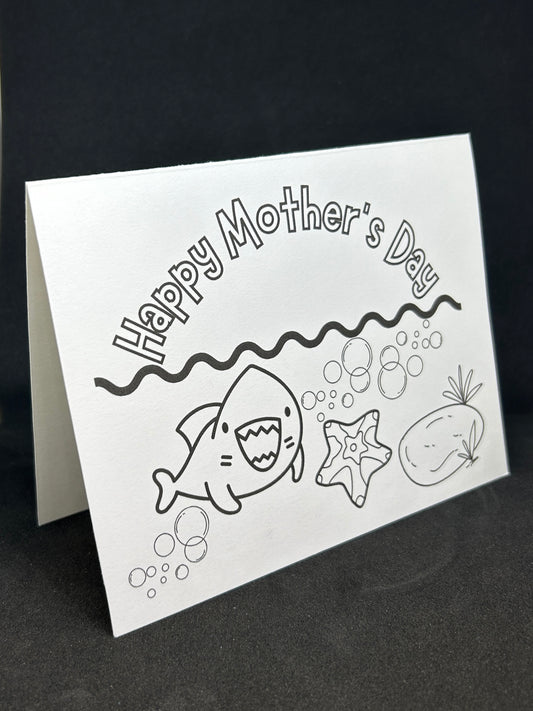 Printable MOTHER'S DAY colouring card w/envelope, KIDS, SHARK
