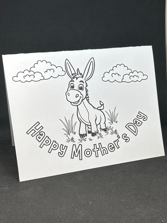 Printable MOTHER'S DAY colouring card w/envelope, KIDS, DONKEY