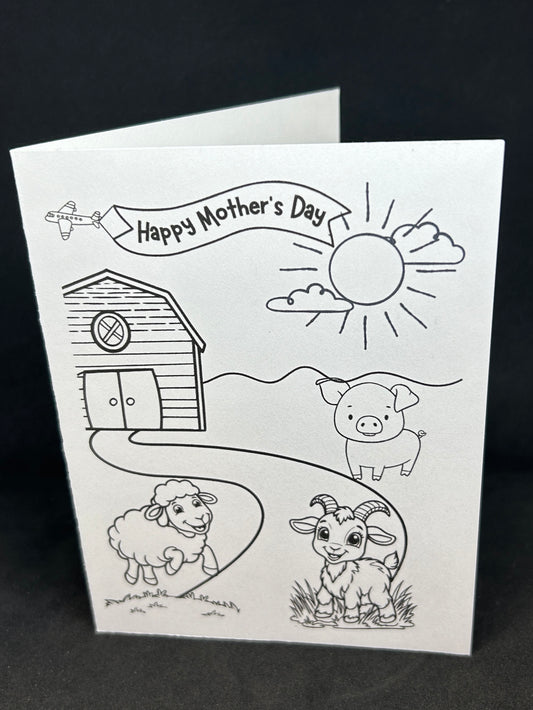 Printable MOTHER'S DAY colouring card w/envelope, KIDS, BARNYARD
