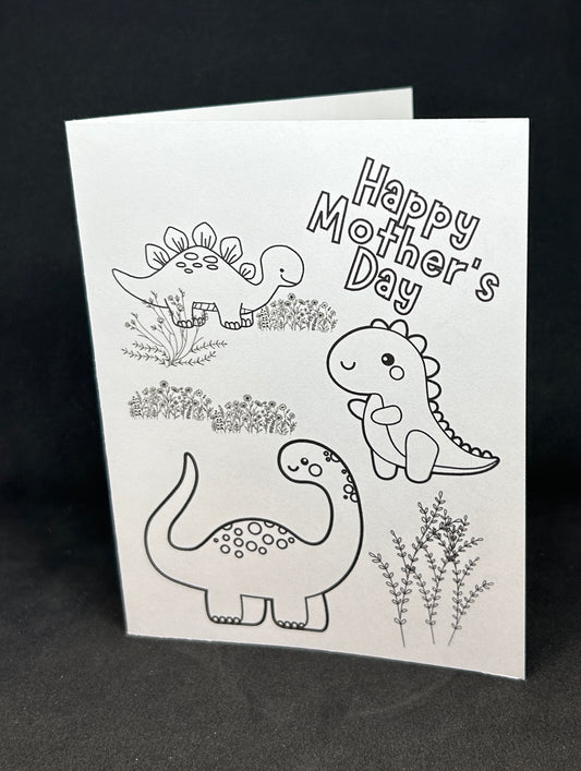 Printable MOTHER'S DAY colouring card w/envelope, KIDS, DINOSAURS