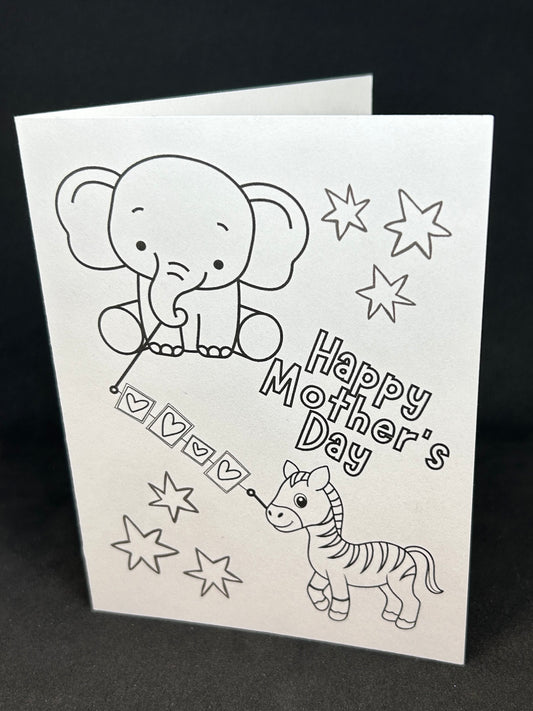 Printable MOTHER'S DAY colouring card w/envelope, KIDS, CIRCUS