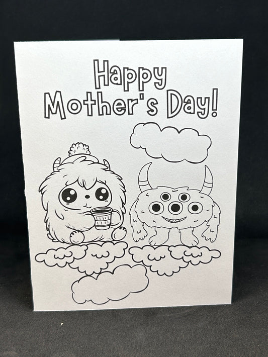 Printable MOTHER'S DAY colouring card w/envelope, KIDS, MONSTERS